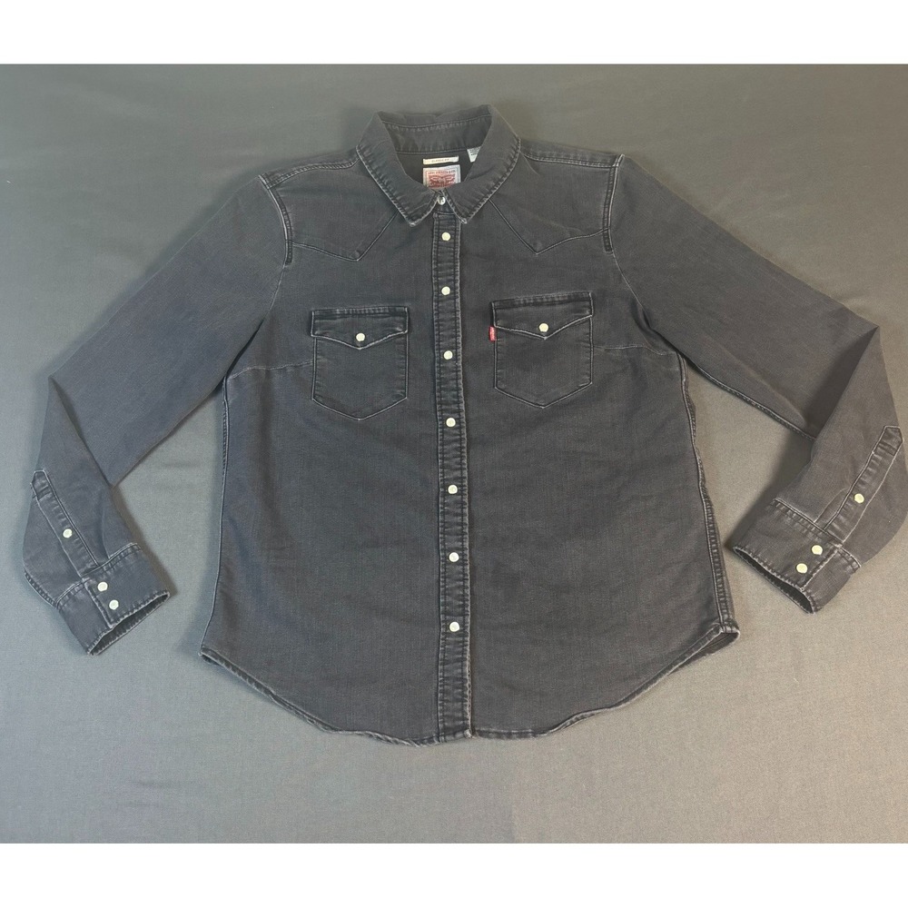 Levi Strauss-Pearl Snap-Back Fringe-Women's Shirt-Black-Cotton-Size Medium
